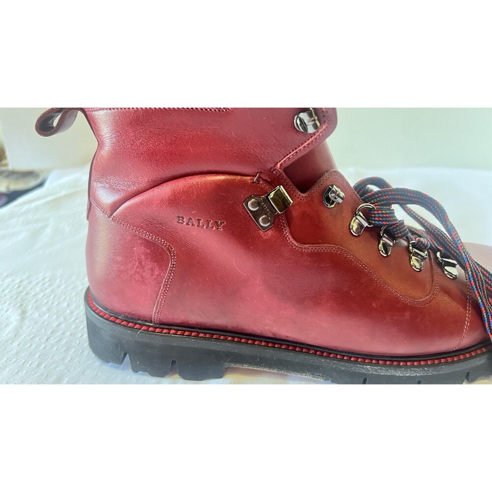 BALLY Charil Red Contrast Stitch Leather Fur Lined Hiking Boots Size 10 - Picture 10 of 10